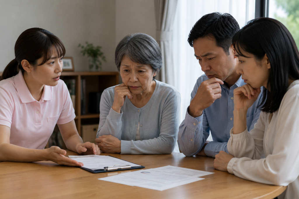 話し合う介護士とご家族