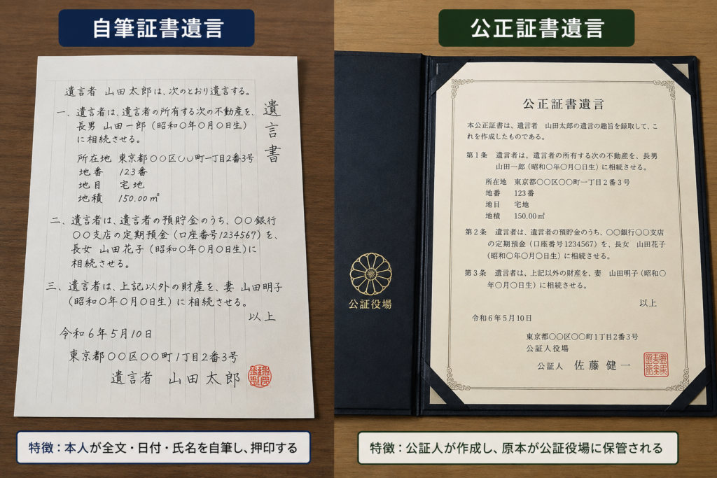 自筆証書遺言と公正証書遺言の写真