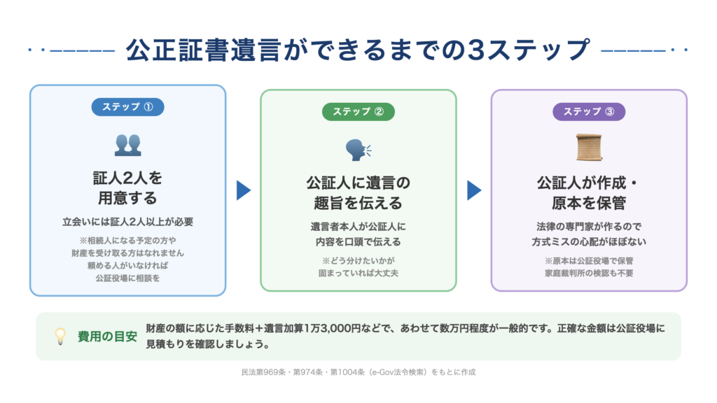 公正証書遺言ができるまでの3ステップ