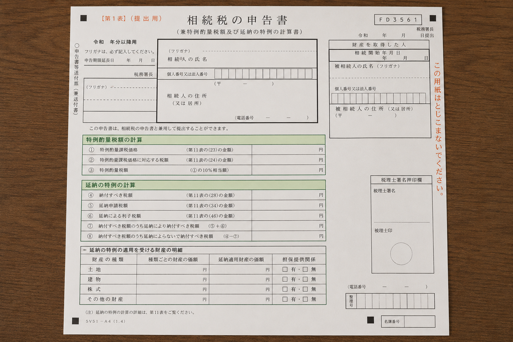 相続税の申告書の実物写真