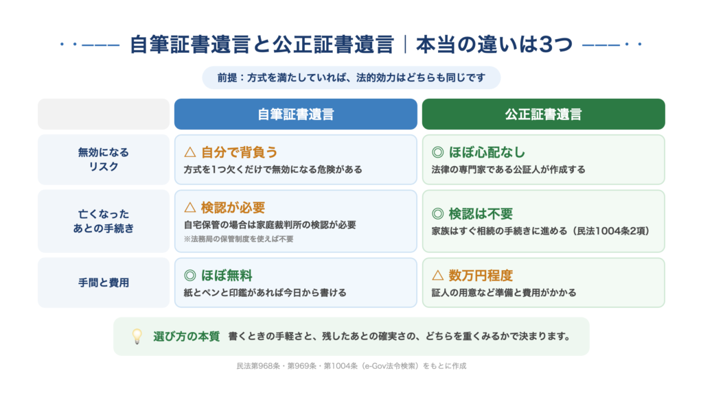 自筆証書遺言と公正証書遺言の本当の違いの図解
